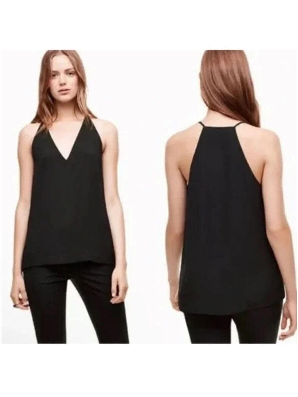 Aritzia Babaton Morris Blouse Black V-Neck Sleeveless Racerback Top Tank Size XS